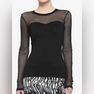 New Mix Womens Long Sleeve Ruched Mesh Trim Shirt Black Size S/M NWOT